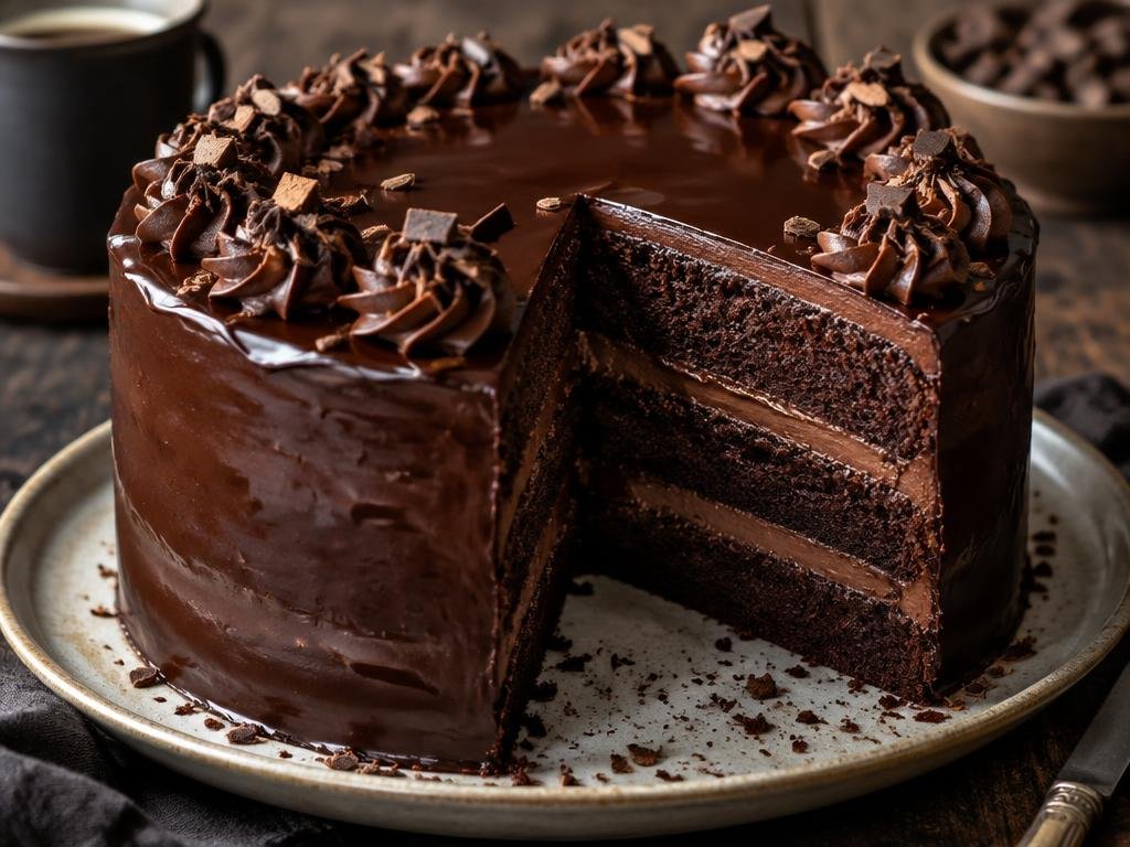 Chocolate fudge cake with ganache
