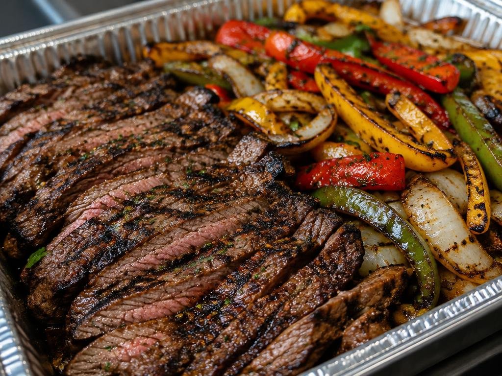 Grilled Skirt Steak & Seasoned Peppers